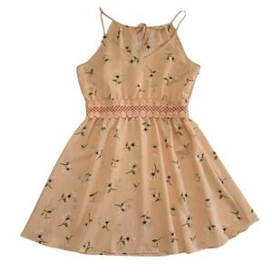 EM Peach Spaghetti Strap Floral A-Line Dress Large